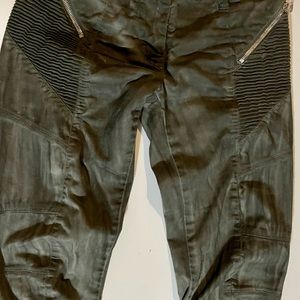 Balmain Womens gray tonal moto bike shimmer 6 zipper jeans. 29” inseam,size 26